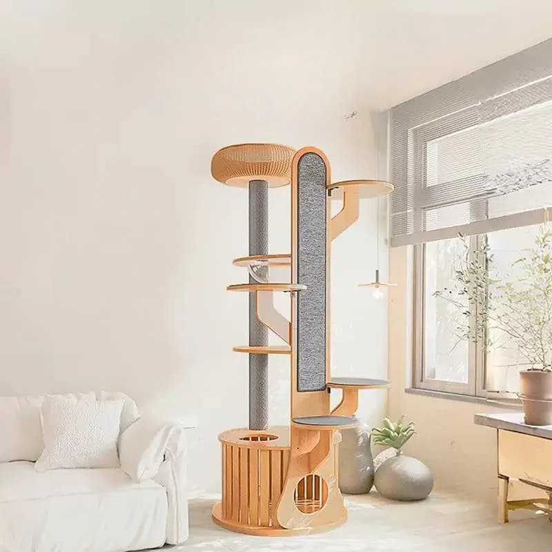 Torre per Gatti Moderna con Struttura a Castello e Scale, con Poste per Arrampicata, Sabbiera e Giocattoli, Accessori per Interni, Tiragraffi per Gatti, Articoli per Animali Domestici