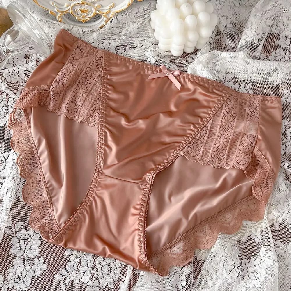 Intimo leggero e traspirante in seta di ghiaccio, morbido e liscio, mutandine sexy, ricamo, fiocco in raso, lingerie da donna