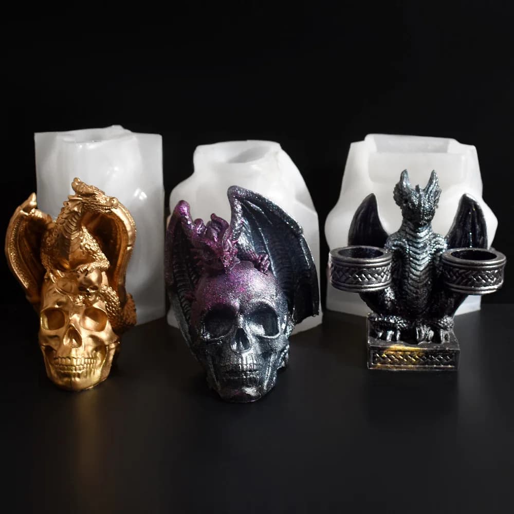 Halloween Dragon Candle Silicone Mold DIY Flying Dragon Skull Mold Handmade Making Gypsum Resin Dragon Model Halloween Decor