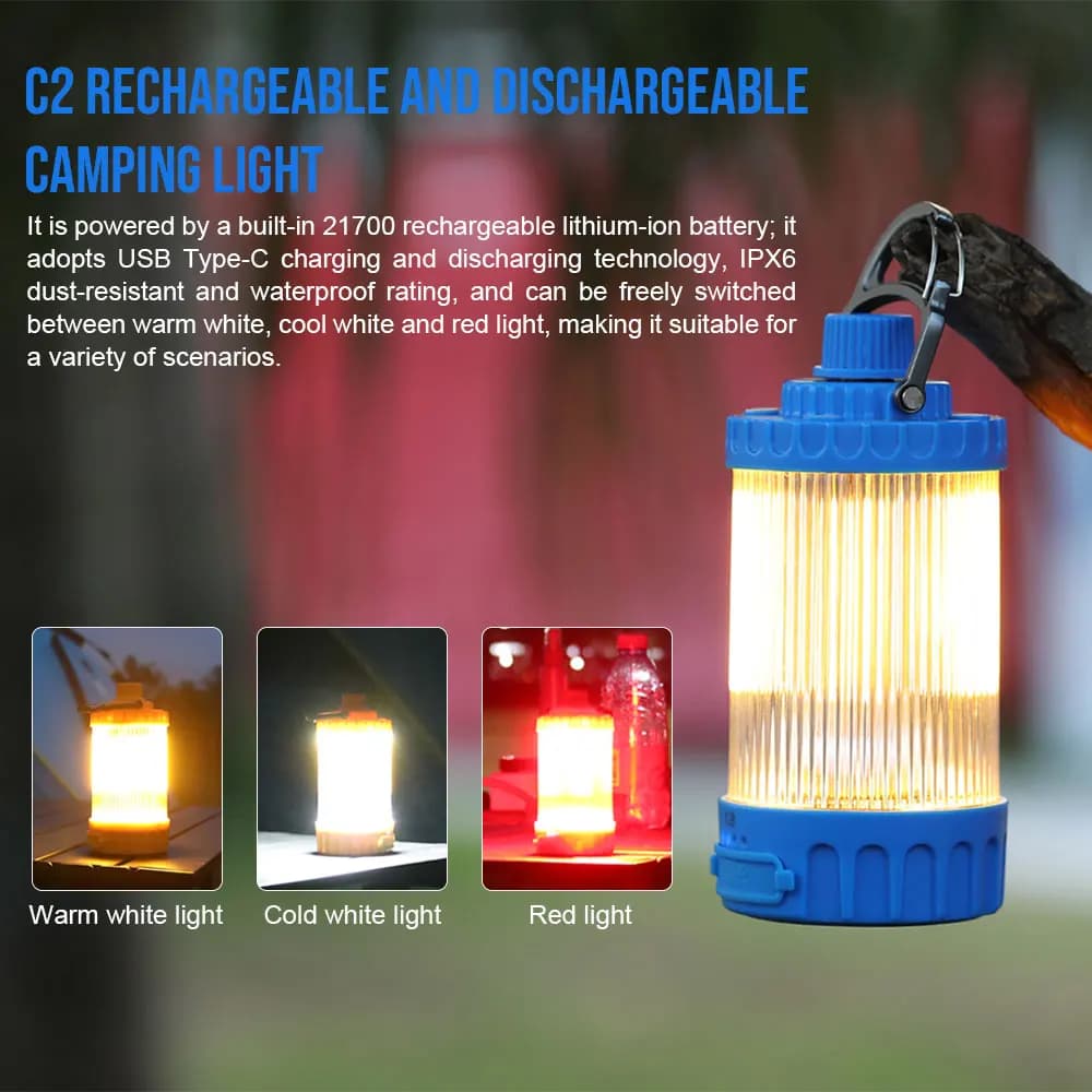 Trustfire C2 USB Rechargeable LED Camping Lights Built-in 21700 Battery Outdoor Camping BBQ Tents Lanterns Emergency Power Bank
