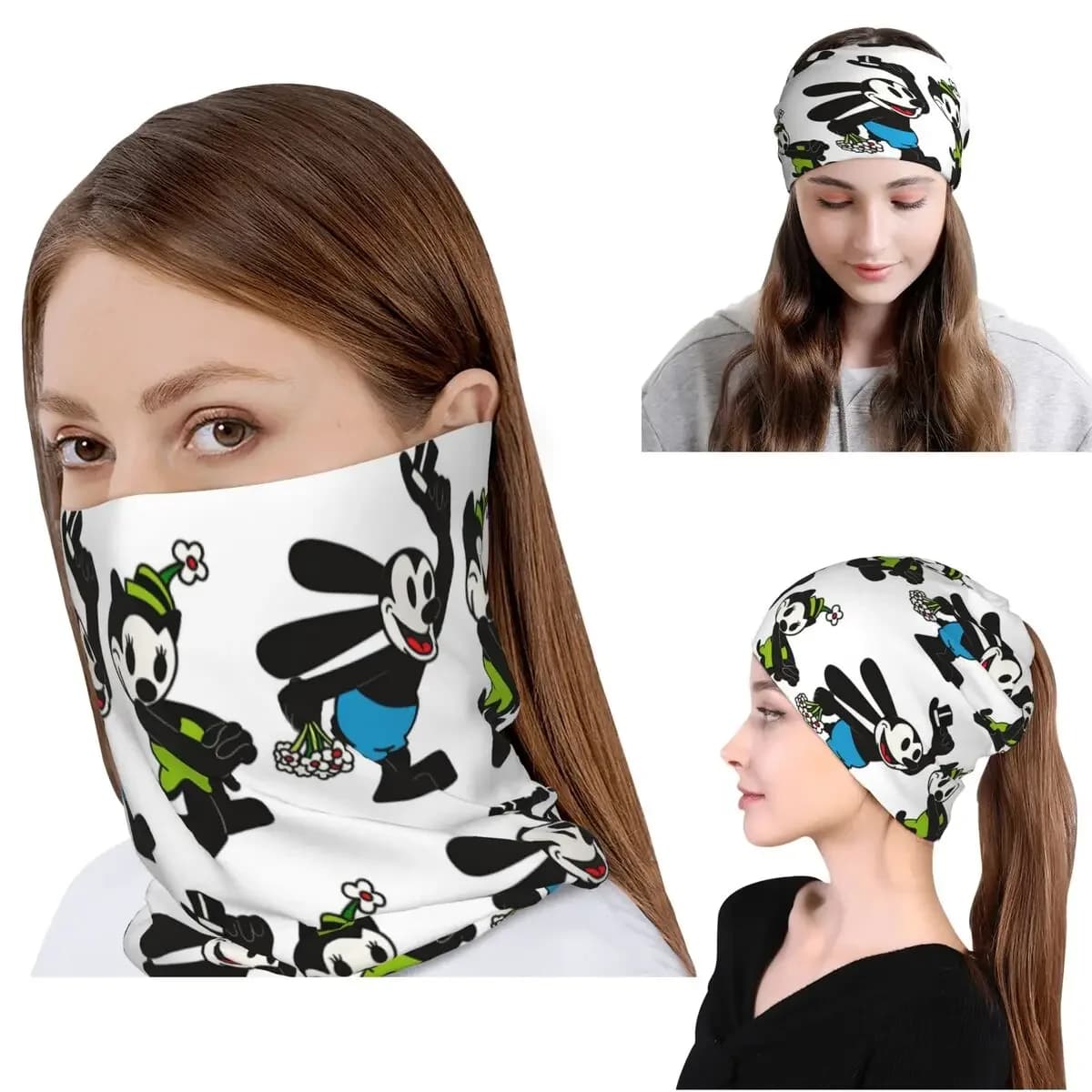 Funny Love Oswald And Ortensia Bandana Neck Cover Wrap Mask Scarf Multi-use Balaclava Beanies Hat Unisex Adult Breathable