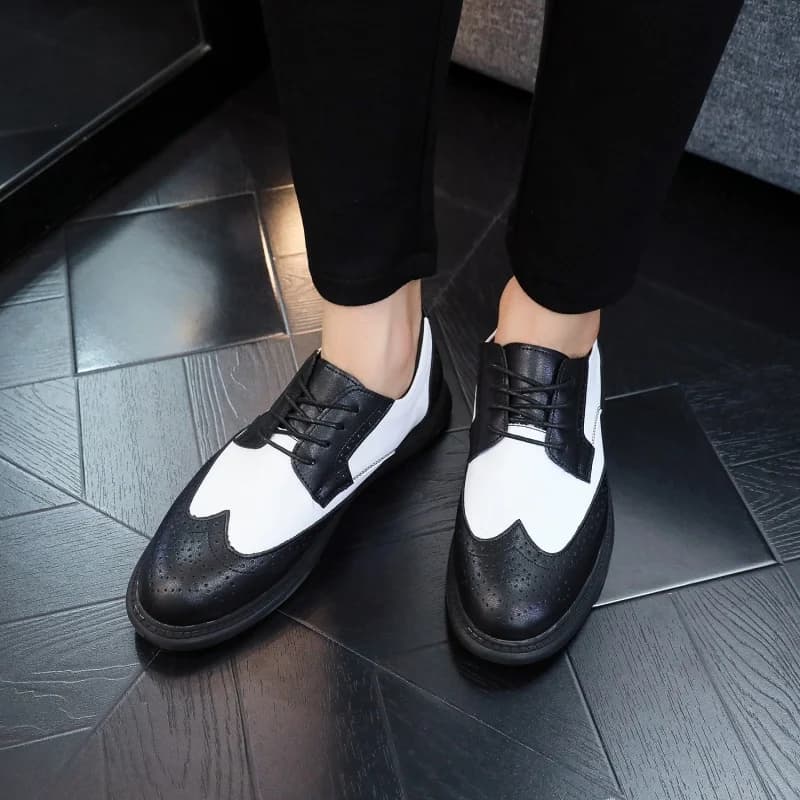 Men's casual Black and white leather shoes High quality British style Party or groom's wedding 38-46 Suit shoes Adult luxury