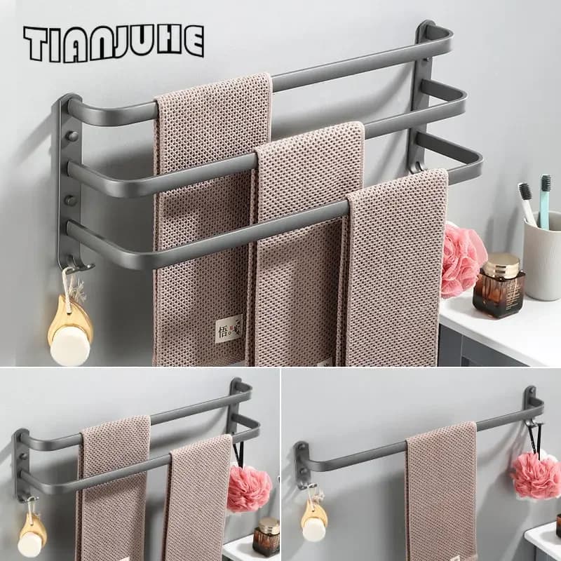 Portasciugamani a tre livelli in acciaio inox 304, set di accessori da bagno grigio