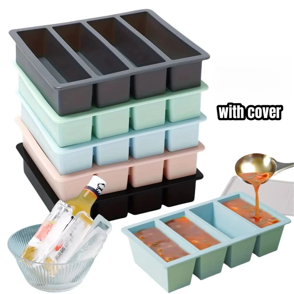 Stampo per Cubetti di Ghiaccio in Silicone Extra Large con Coperchio, Resistente e Durevole per Conservazione Alimenti, Accessorio da Cucina