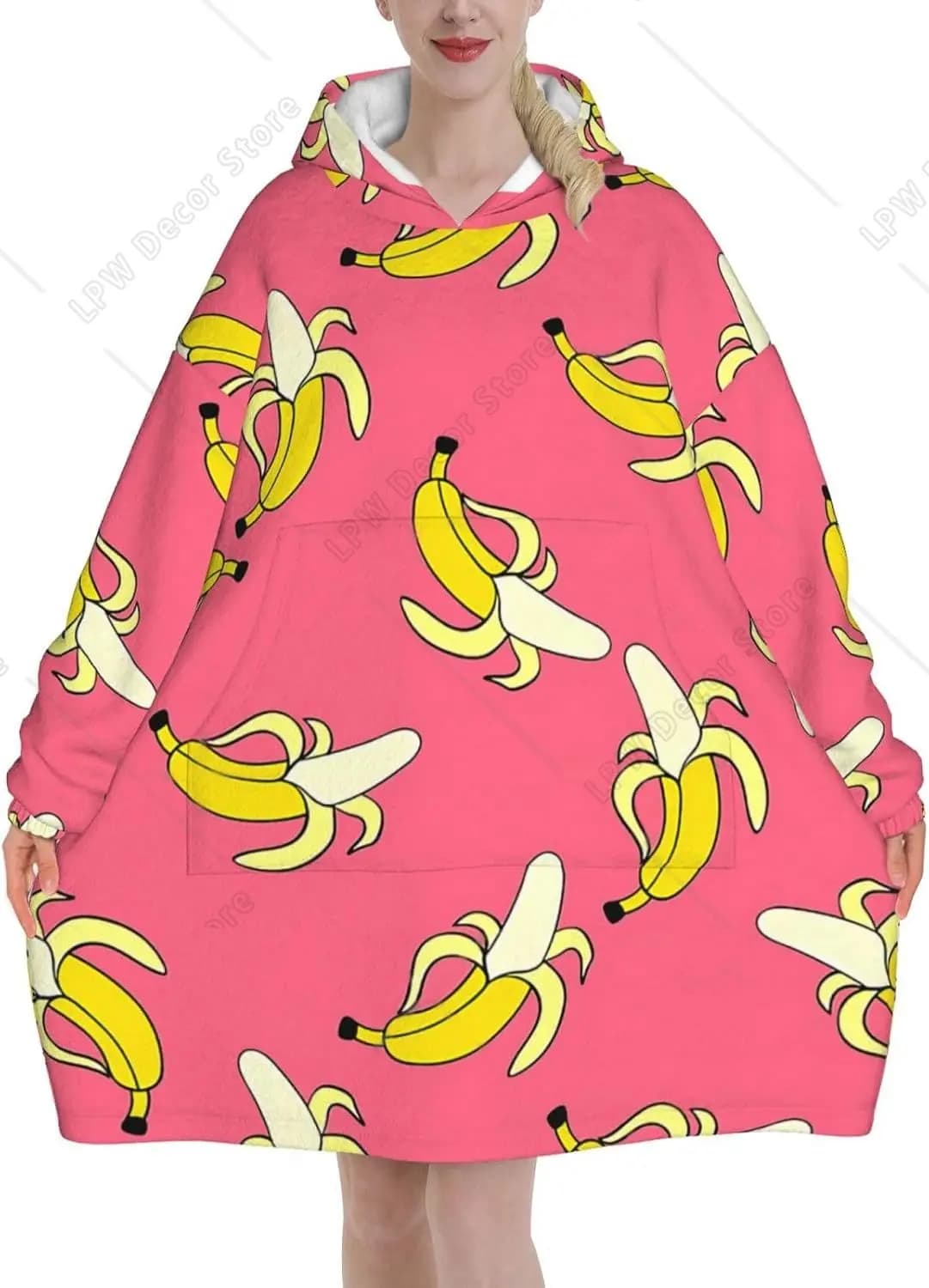 Banana Pattern Blanket Hoodies For Women And Men Adult Oversize Wearable Blanket Hoodies For Soft And Warm