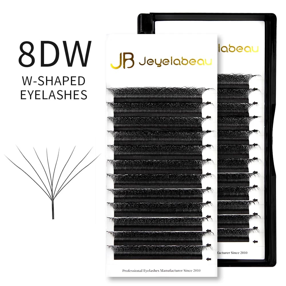 JB Jeyelabeau 7D 8D W Clover Extension Ciglia Naturali Morbide Individuali Finte a Fioritura Automatica a Forma di W