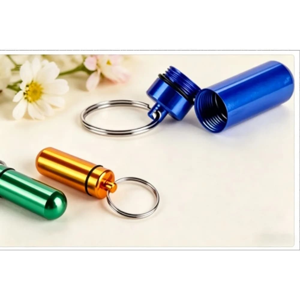 Portable Metal Mini Bottle Keychain Container, Medicine Pillbox and Vitamin Storage, Travel Cache Key Ring for Tablets Fish Oils