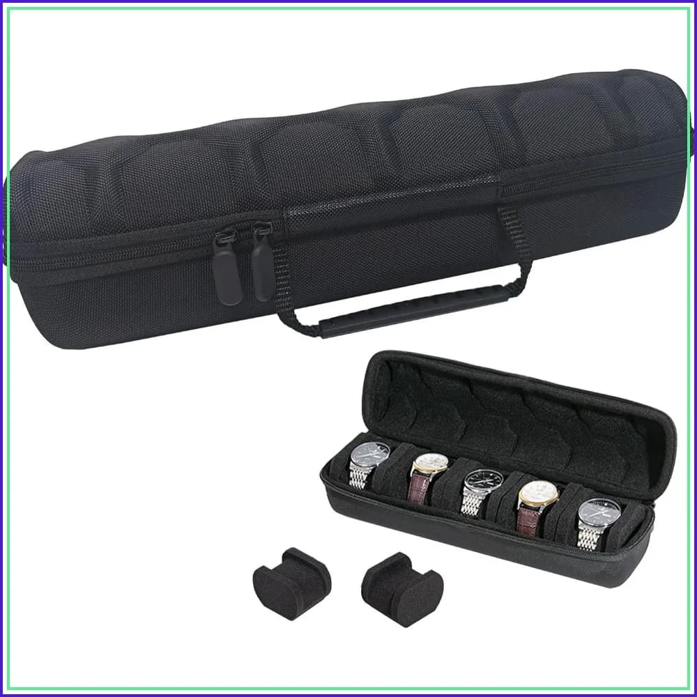 5-Slot Portable Watch Case, Shockproof Travel Organizer for Men & Women