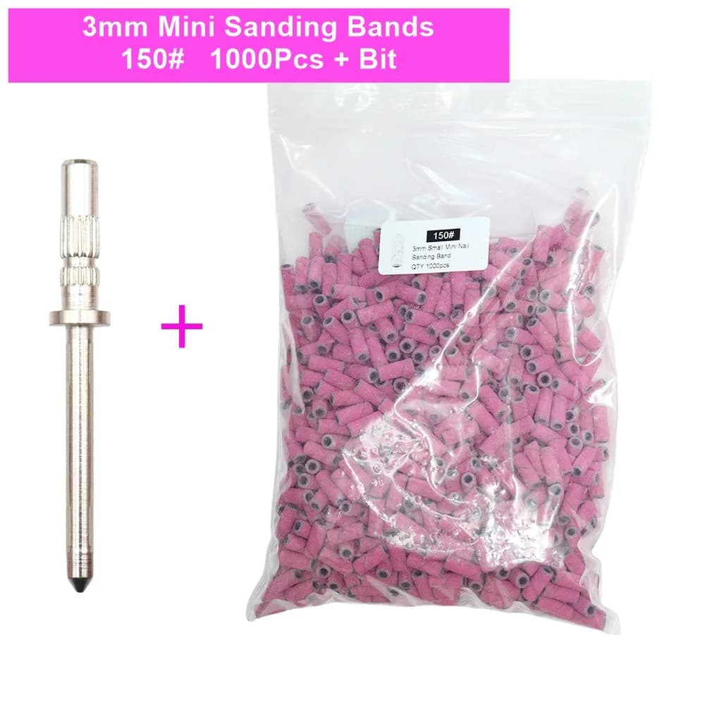 1000 Pezzi di Mini Bande Abrasive Zebra Rosa Caldo da 3mm con Mandrino in Acciaio Inossidabile – Accessori per Trapano per Unghie, Manicure e Pedicure