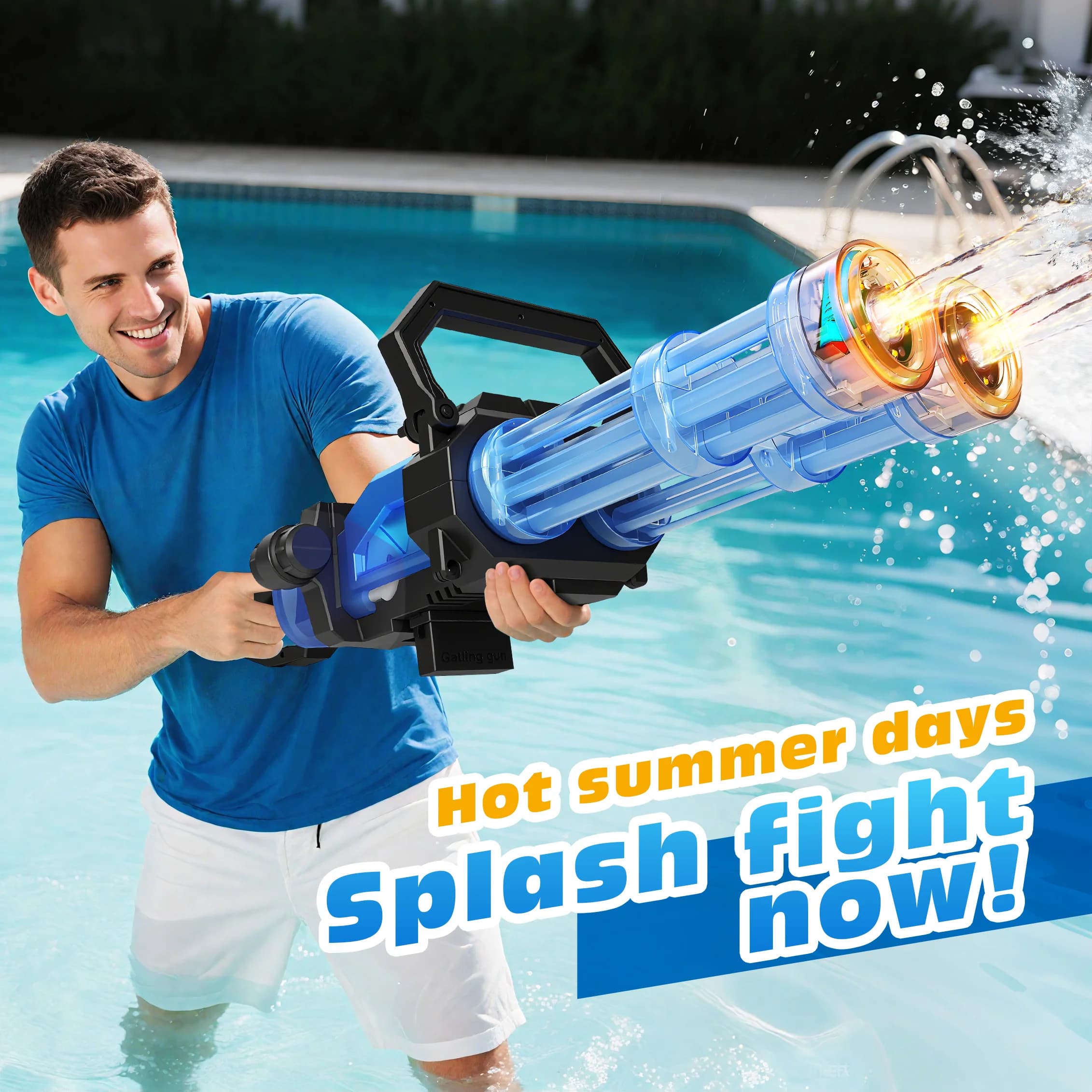 Pistola ad acqua elettrica Gatling per adulti, pistola ad acqua con luce a LED, pistole ad acqua lunghe con zaino, giocattoli da esterno per bambini dai 8 anni in su