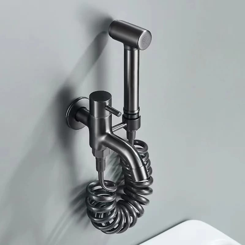 Rubinetto per bidet WC grigio Acqua fredda spazzolata Kit spruzzatore per WC nero Rubinetto per WC manuale in ottone Soffione doccia spruzzatore Nero