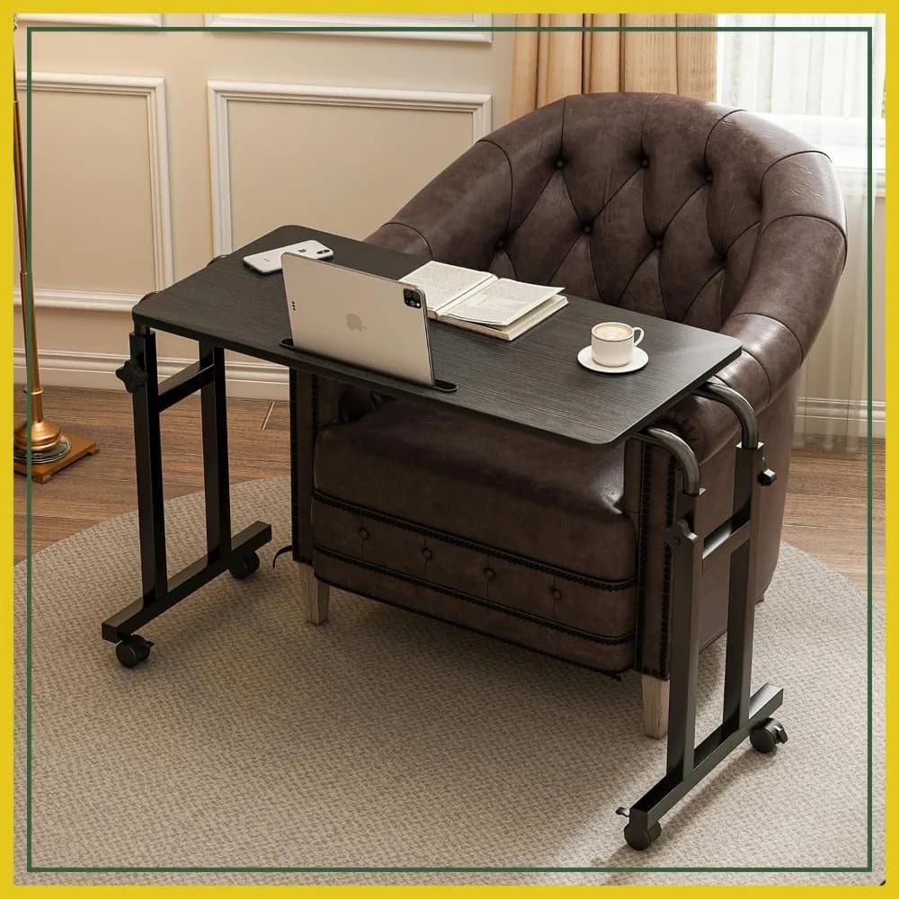 Tavolino da letto regolabile con ruote, altezza e lunghezza regolabili, supporto per laptop in metallo resistente per letto