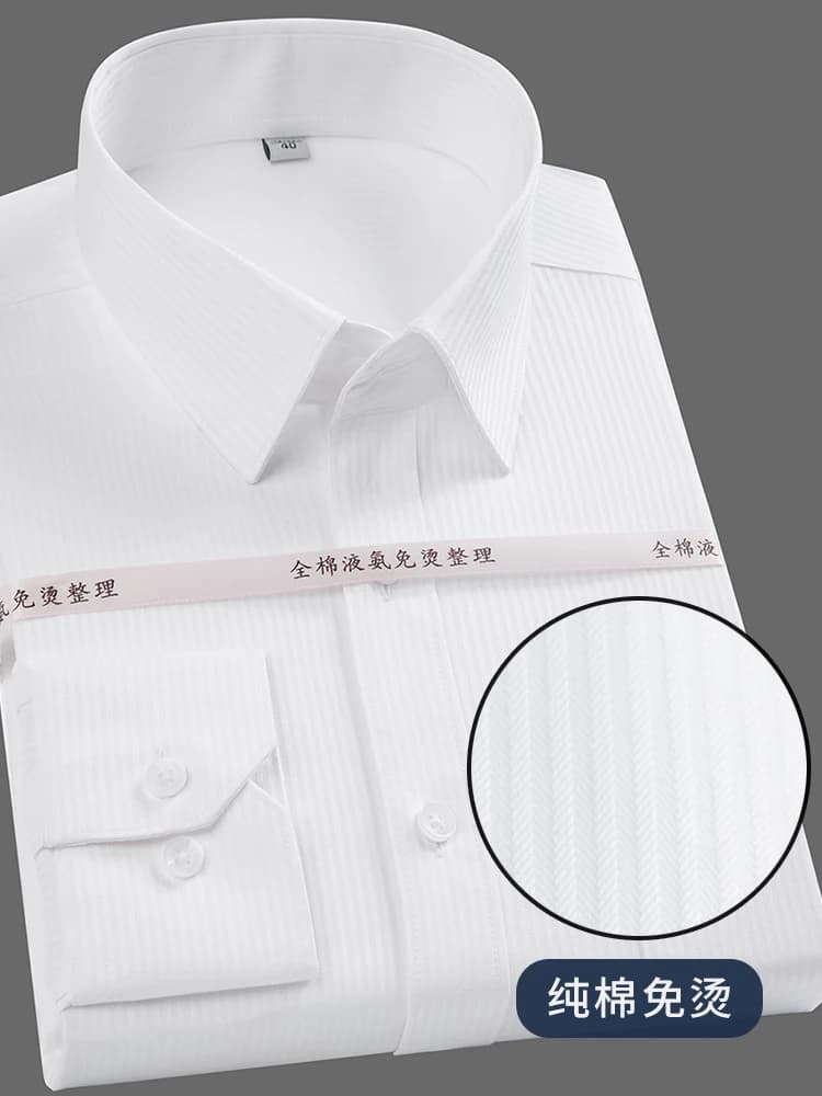 Quality Luxury Cotton Men's Long Sleeve Dress Shirts Business Formal Non Iron Male Shirts