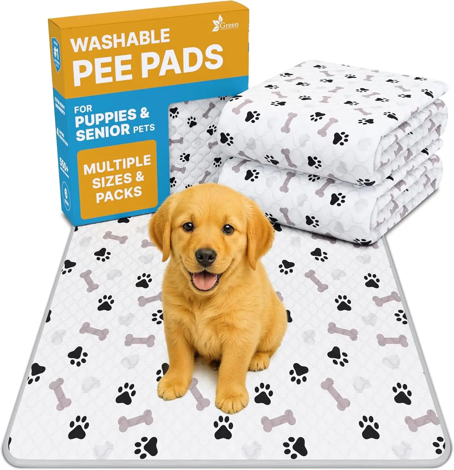 Tappetini Lavabili e Impermeabili per Cani - Tappetini Riutilizzabili Antiscivolo per Addestramento di Cuccioli, Box, Cuccia (Confezione da 6 - 34x36)