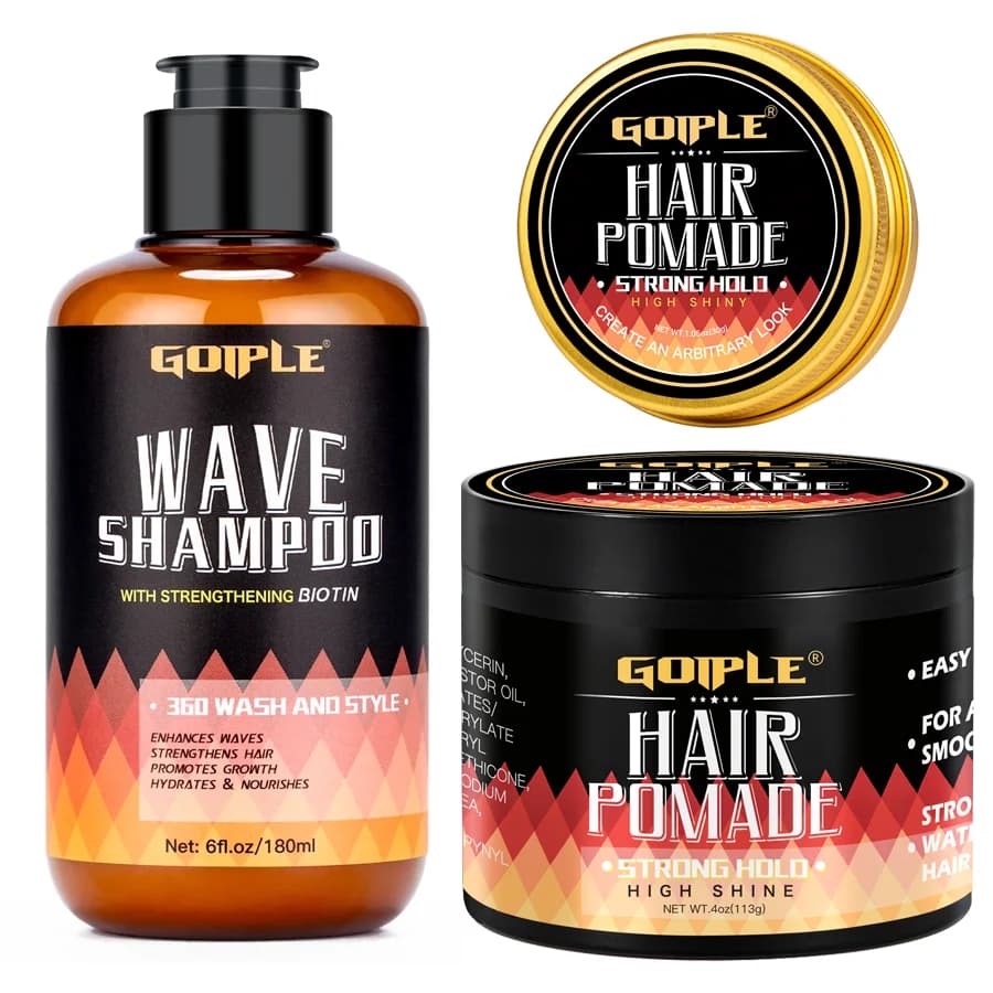 GOIPLE Shampoo ondulato da 180 ml per pulizia profonda o 113 g Pomata per capelli ad alta lucentezza stile 360 Crema per cera ondulata con controllo a strati a tenuta forte per uomo