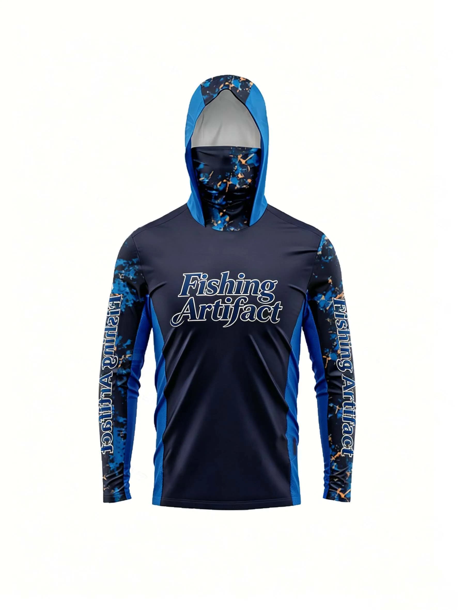 UPF 50+ Men‘s Hooded Fishing Shirt with Face Mask, Long Sleeve Quick Dry Breathable Lightweight Outdoor Top