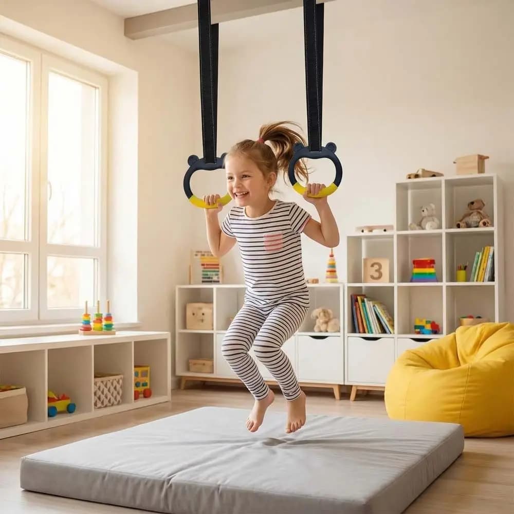 Gymnastic Rings with Anti-slip Straps, Adjustable Traction Bar, Rings for Force Exercises and Fitness