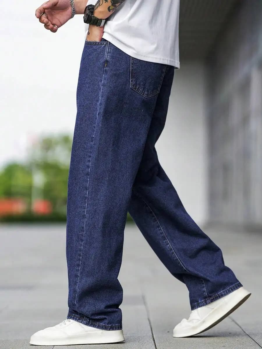 Mens Loose Wide Leg Jeans With Slant Pocket