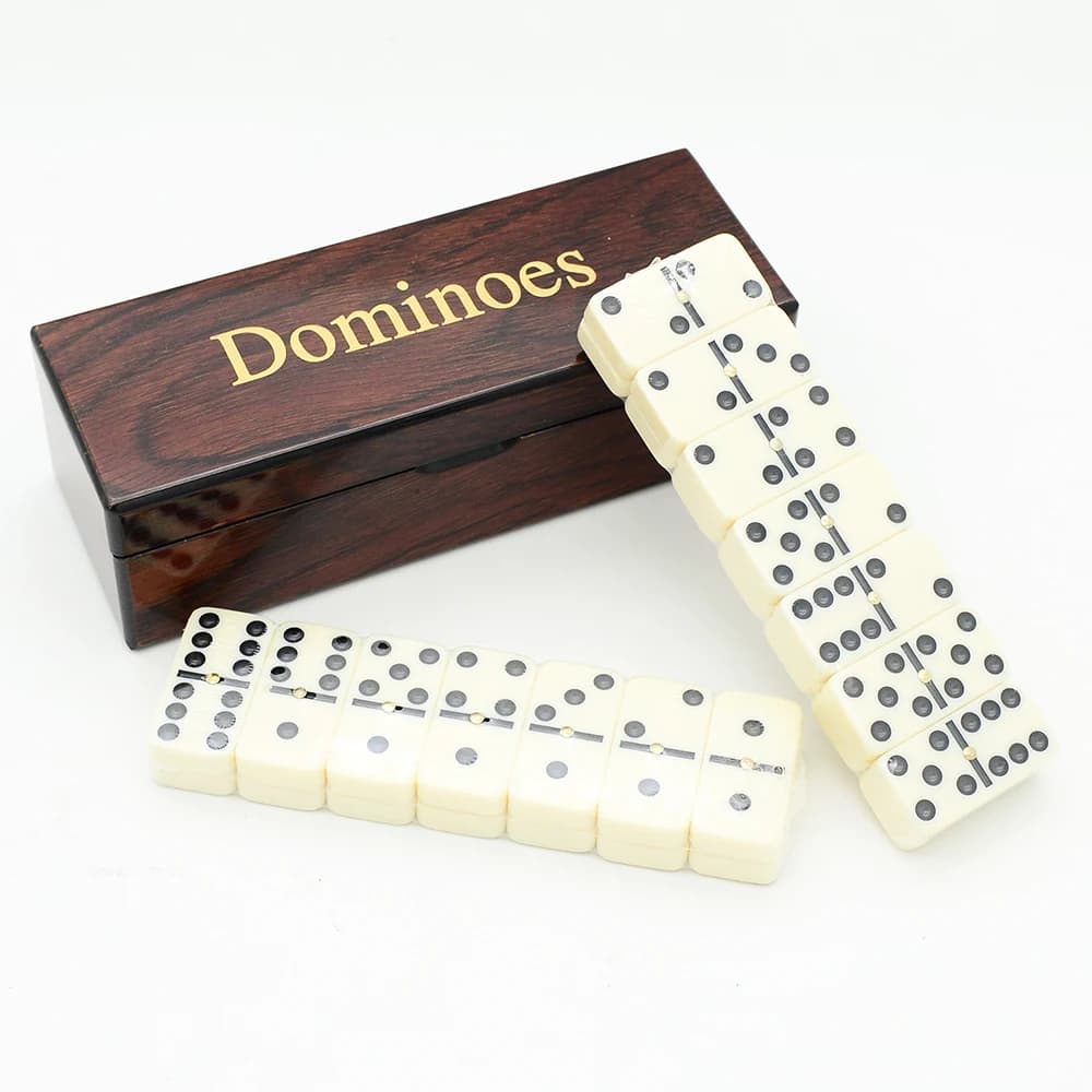Family Fun 14+ Double Six Dominoes 28pcs Travel Size Wooden Storage Case Table Game