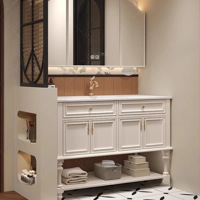 Specchio organizer Armadietto da bagno Parete Divisori per profumi Armadietto da bagno Cassetti Cura della pelle in legno Gabinete bianco Mobili per la casa