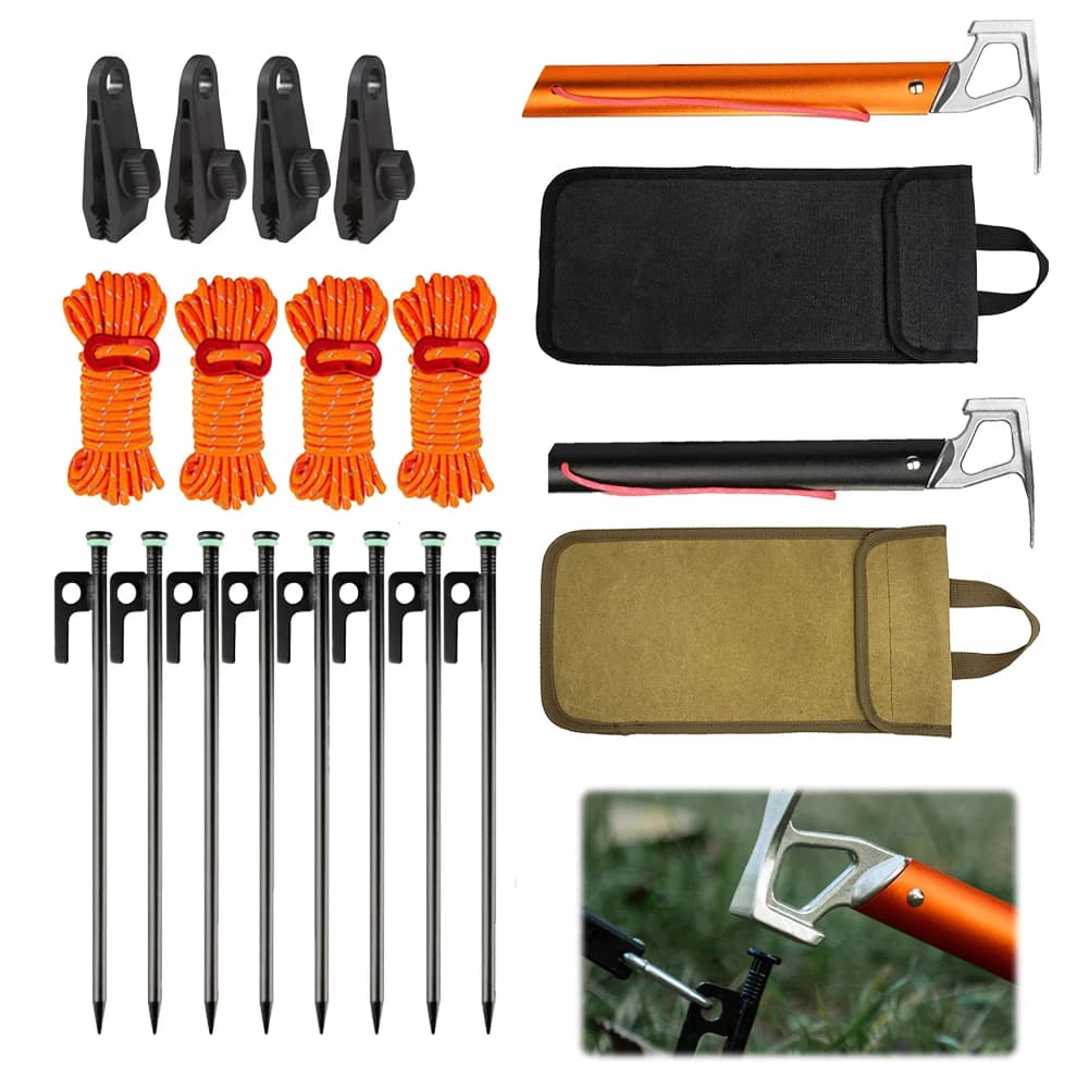 18Pcs Camping Tent Accessories Kit Tent Clamps and Storage Bag Outdoor Camping Pegs for Tent Tarp Tent Pegs Nails Stakes Ropes