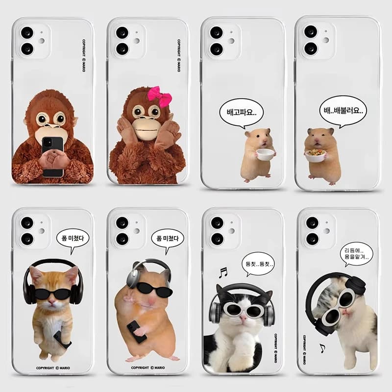 Custodia per telefono coreana con simpatico design di scimmietta e gattino per iPhone 17 Air 16 Pro Max 15 14 Plus 13 12 11 Pro, cover posteriore in silicone antiurto
