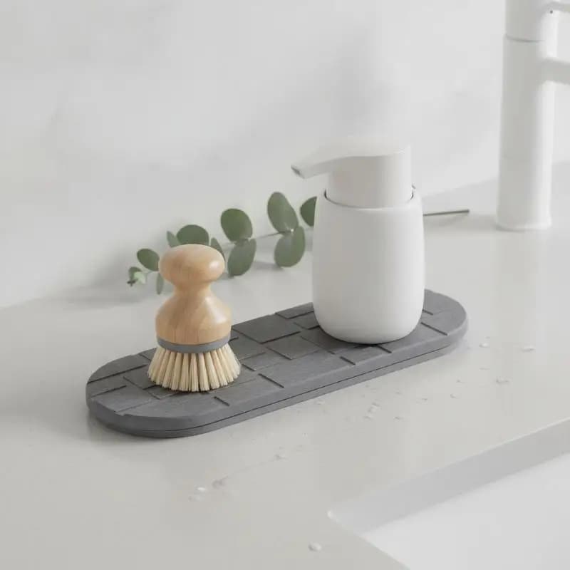 Diatomite Sink Tray With Silicone Based Fast Drying Stone Dish Mat For Kitchen Bathroom Countertop Soap Dispenser Holder