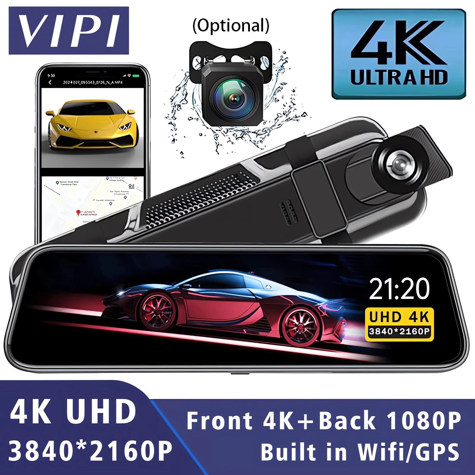 DVR per auto 4K 2160P 10 pollici GPS WIFI Specchio Dash Cam Doppia lente Dashcam Schermo IPS Videocamera per auto Registratore di azionamento Stream Cam posteriore