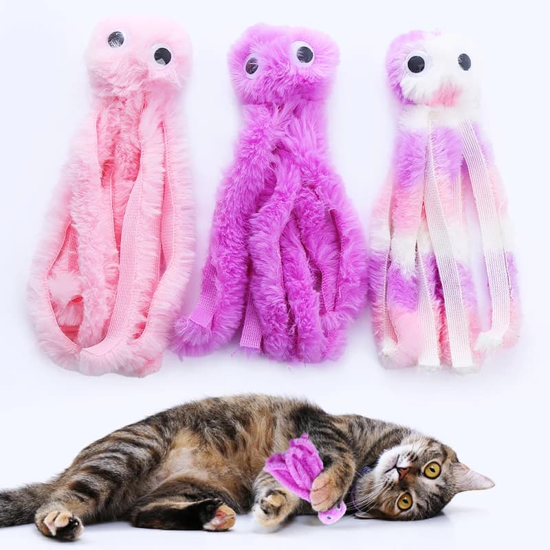 Giocattolo per gatti: simpatico polpo di peluche resistente ai morsi, interattivo per il gioco, accessori per animali domestici