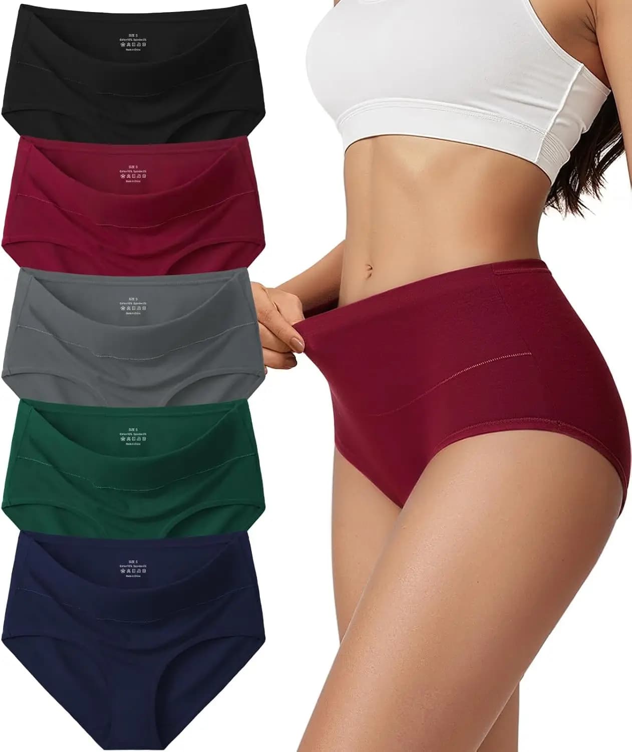 Mutande in cotone per donna, slip a vita alta con copertura completa, slip morbidi da donna, confezione da 5