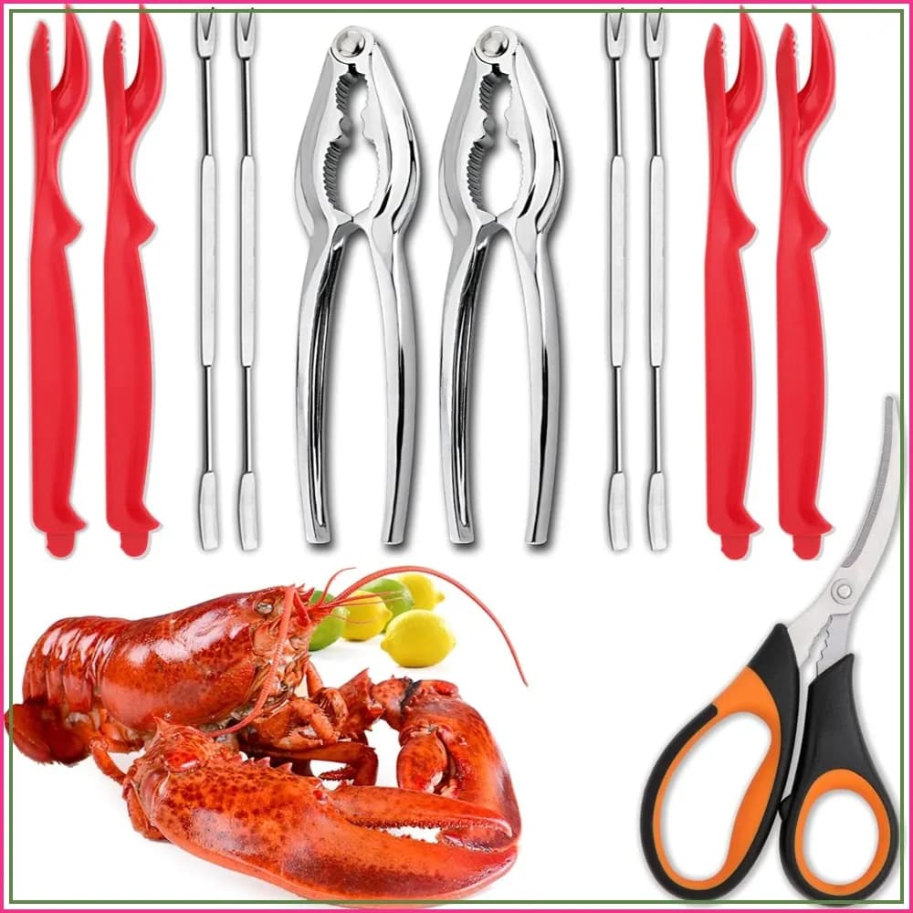 4-Person Seafood Tools Set: 2 Crab Crackers, 4 Lobster Shellers, 4 Crab Leg Forks, 1 Seafood Scissors