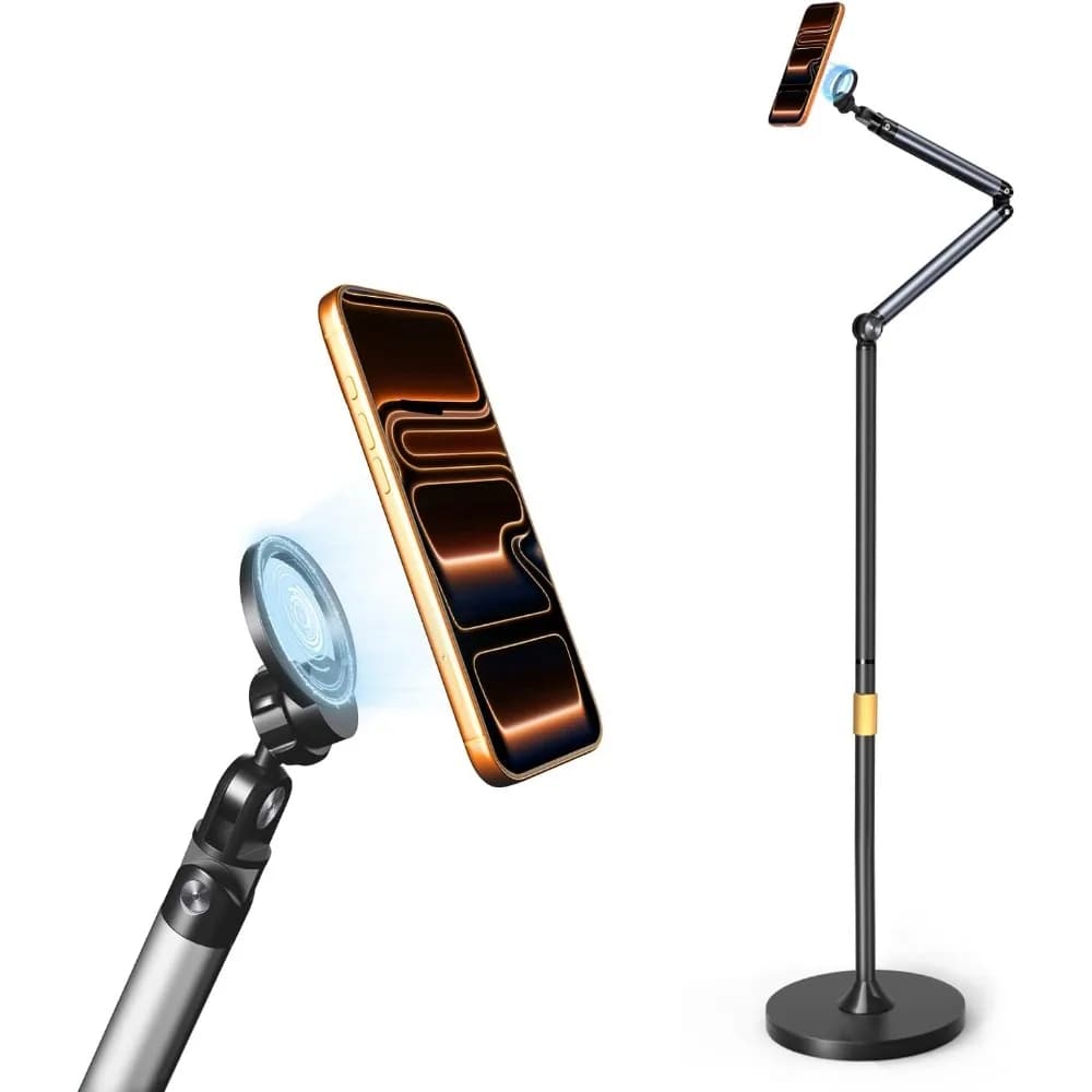 Aluminum Floor Stand with Adjustable Arm for Multi-Angle Shooting, Stable for Smartphones