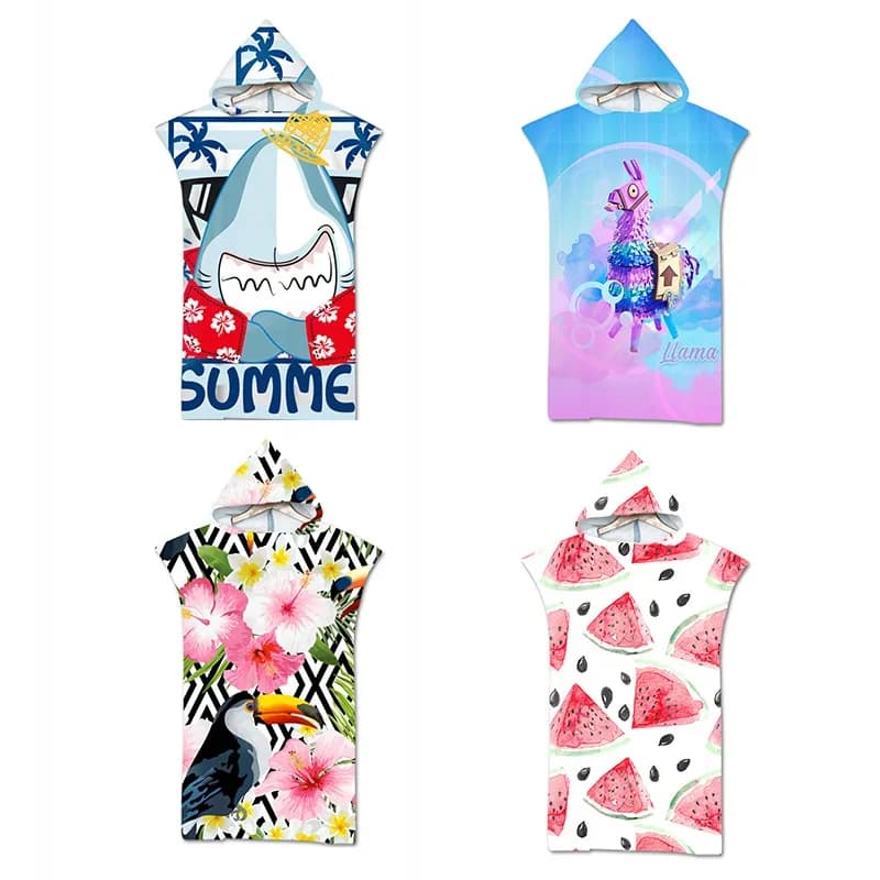 Summer fashion sea towels in microfiber fast drying large mantle with hood adult cartoon animal poncho bathrobe for swimming towel surfing