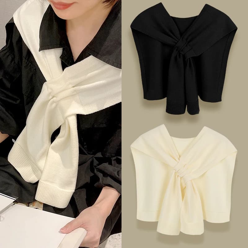 Sciarpa coreana per la protezione del collo tinta unita camicetta con scialle incrociato lavorata a maglia da donna con collo finto sciarpa annodata con mantello