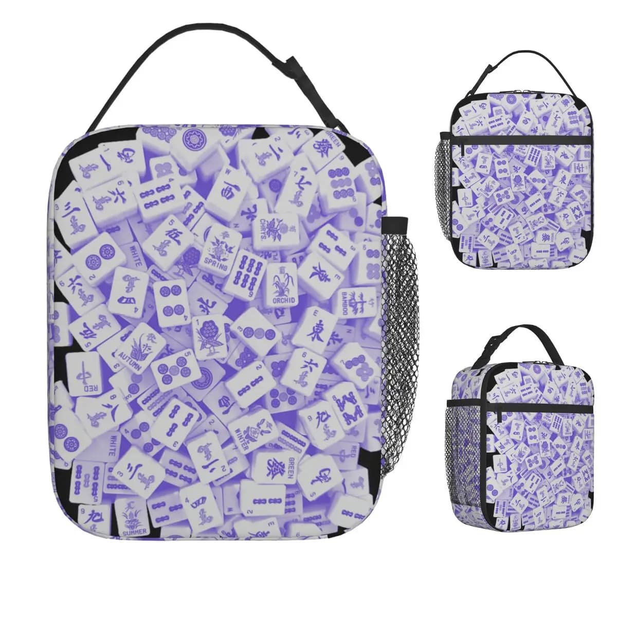 Lilla Mah Jong Tiles Mah Jongg Mahjong Game Tiles Borsa per il pranzo Scatola per il pranzo Borsa termica per picnic all'aperto Designer Borse termiche
