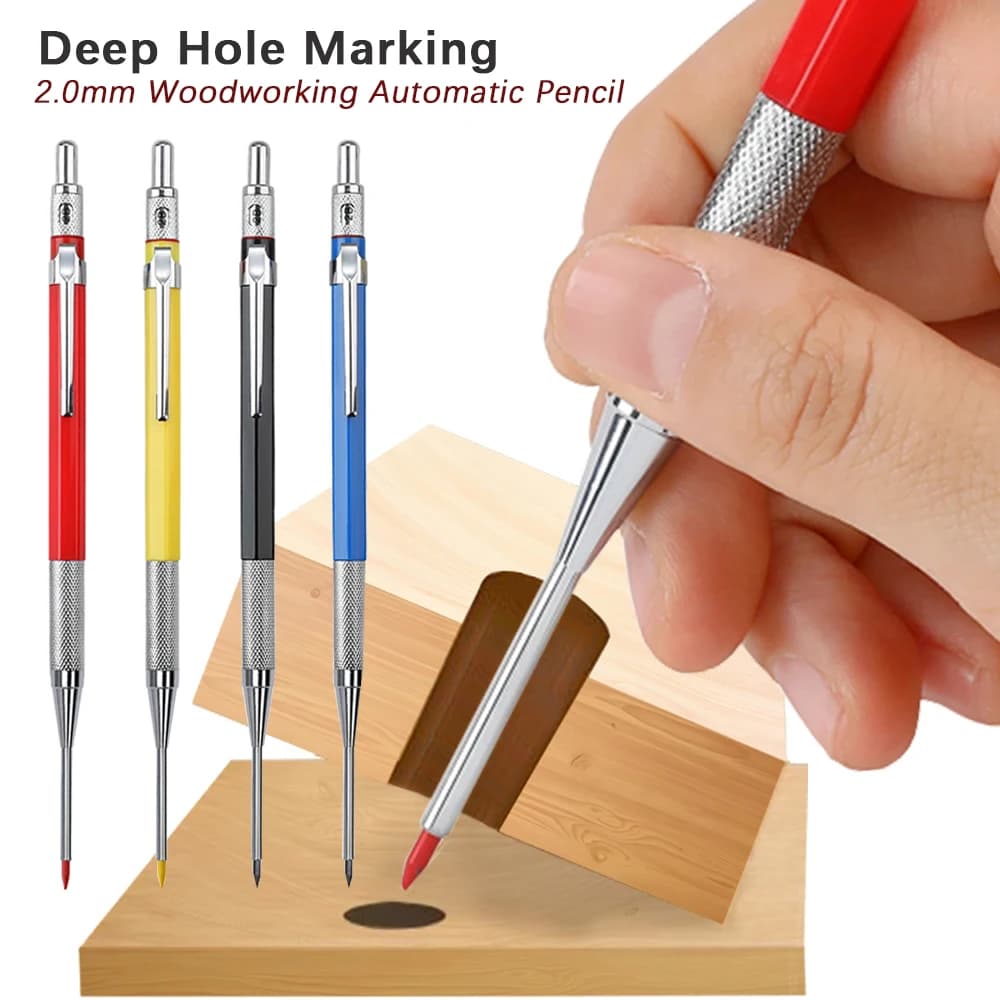 New Creative Deep Hole Metal Woodworking Mechanical Pencil or 2.0mm 2B Replaceable Lead, Marking Pencil for Woodworking Supplies