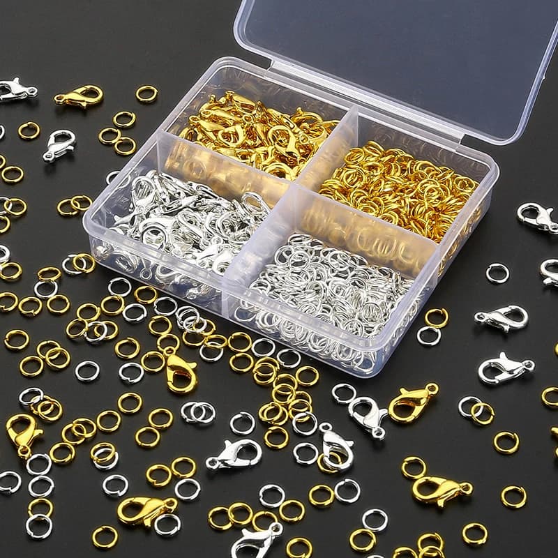 Kit per la creazione di gioielli da 300 pezzi, fermagli a moschettone durevoli e anelli di salto con scatola di immagazzinaggio per forniture di braccialetti per collane a catena fai da te