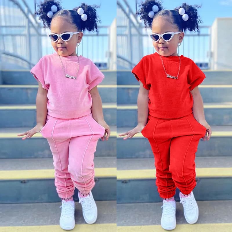 2 pezzi moda bambino vestiti estivi bambini set di abbigliamento per ragazze cotone solido t-shirt casual con pantaloni tute per bambini abiti