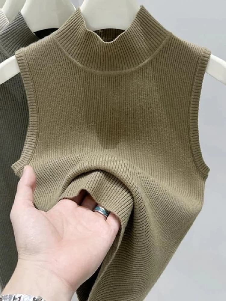 Zjaiss 2026 Summer Mock Neck Women Camisole Sleeveless Knitted Vest Tank Top Slim Fit Inner Layering Solid Color Tops