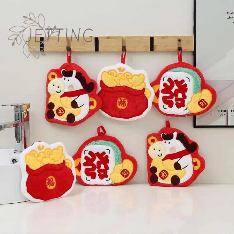 (SMTGDP11) Horse Shape Towel with New Year's Bag, for Kitchen and Bathroom, in Absorbent Coral Apple, to Hang