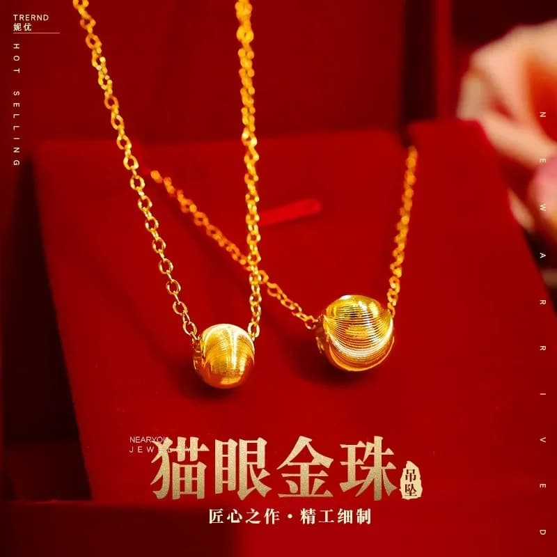 Collana in oro puro 24K 999 occhio di gatto collana con clavicola con perline d'oro placcato femminile ciondolo con perline in oro fortunato 18 carati regalo di san valentino
