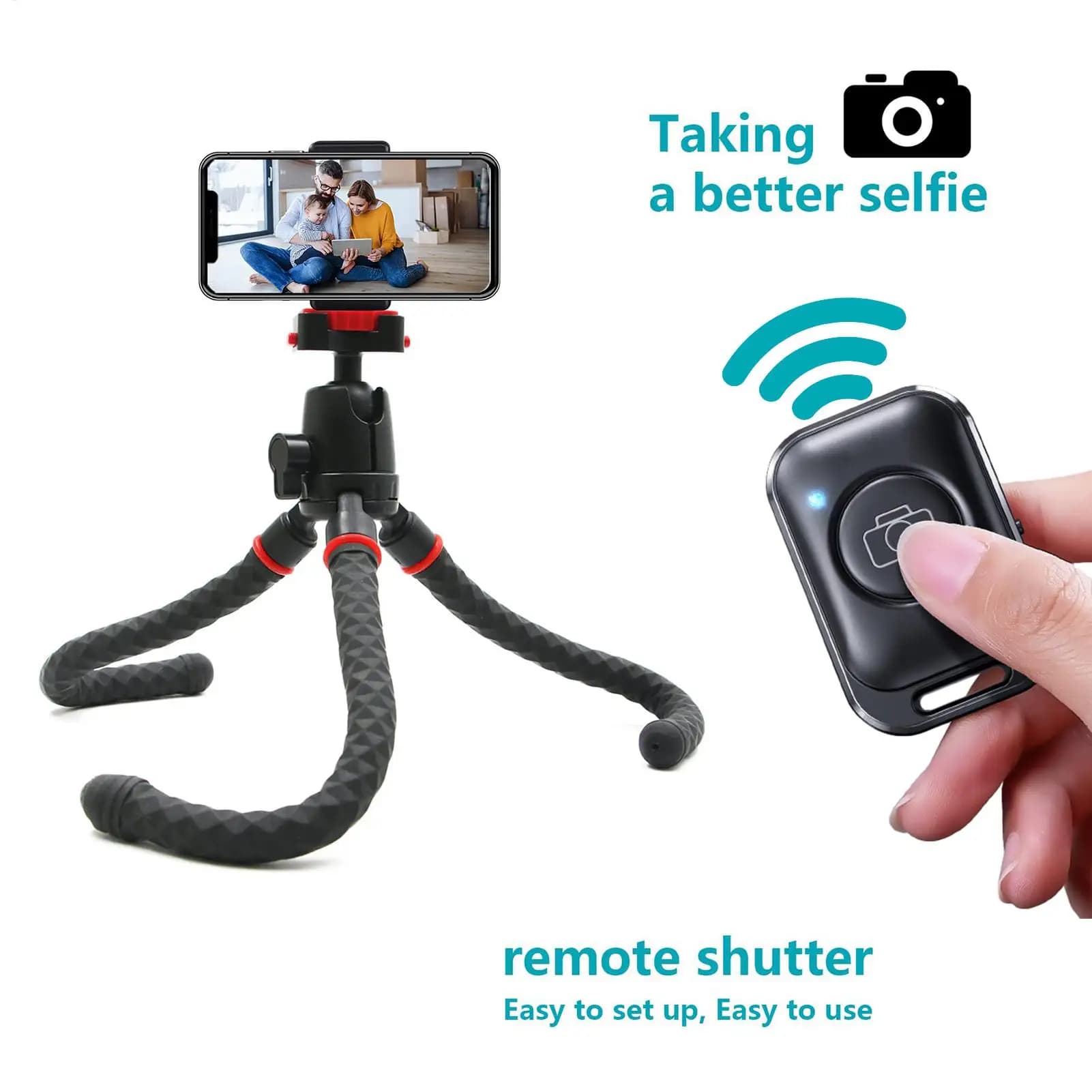 Telecomando wireless per selfie, clicker Bluetooth per selfie, treppiede per selfie per streaming live all'aperto