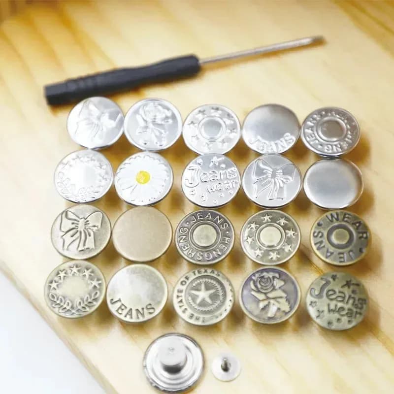 Set da 1/2 bottoni in metallo per jeans da 17 mm, kit di riparazione senza cuciture, bottoni a vite rimovibili senza chiodi per abbigliamento e pantaloni