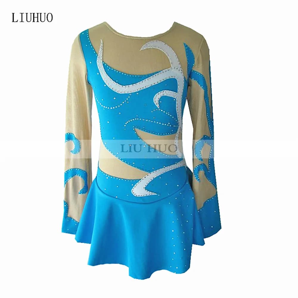 LIUHUO Donna Ragazza Prestazioni per adulti Balletto Roller Costume Concorso Body Gonna Pattinaggio di figura sul ghiaccio Vestito Adolescenti Bambini Blu