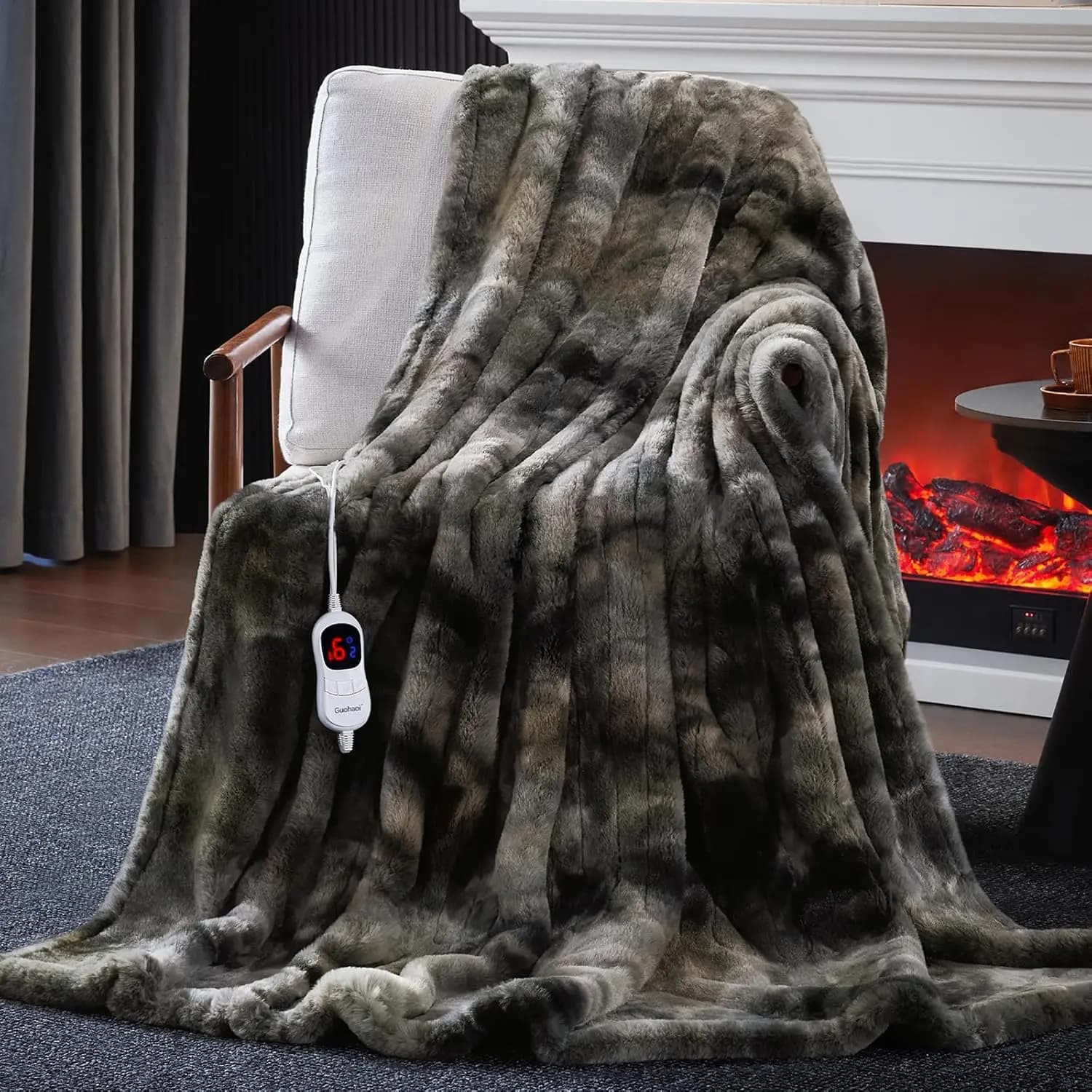 Coperta riscaldata elettrica morbida in pelliccia sintetica con 10 livelli di calore, 5 opzioni timer, spegnimento automatico, lavabile in lavatrice (50"x60", grigio scuro)