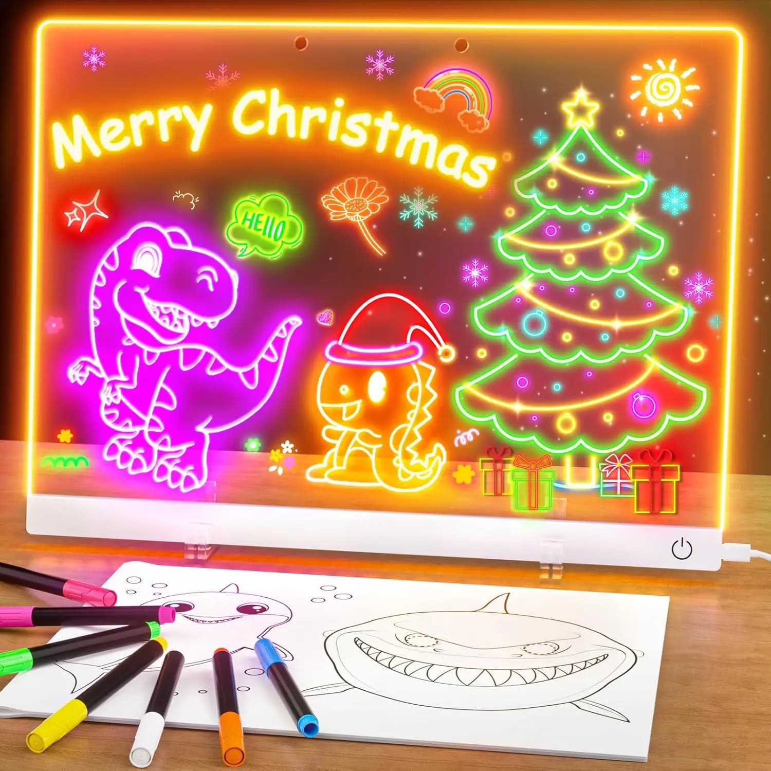 Tavoletta Luminosa LED per Bambini, 34,8 cm x 25,4 cm, con Supporto, 7 Pennarelli e Libro da Tracciare, Lavagna Luminosa per Ragazze, Ragazzi e Adolescenti