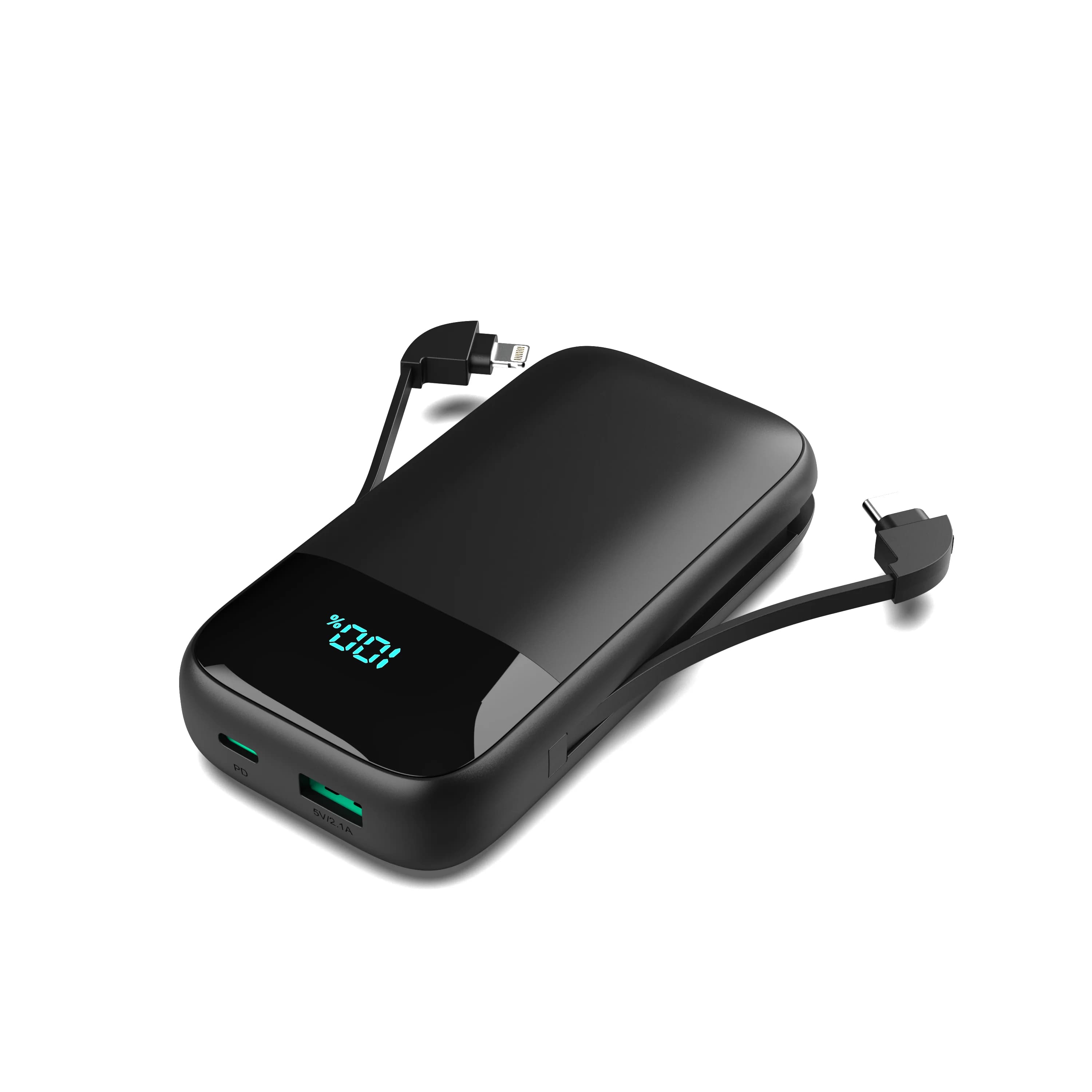 Power Bank Portatile 13800mAh con Cavi Integrati, Ricarica Rapida PD 18W, Display LCD Digitale, 4 Uscite, Batteria Esterna per iPhone 17 16 15 14 13 Pro Max, Samsung Galaxy S26 S25 S24 Ultra, Google Pixel, Cellulari e Tablet
