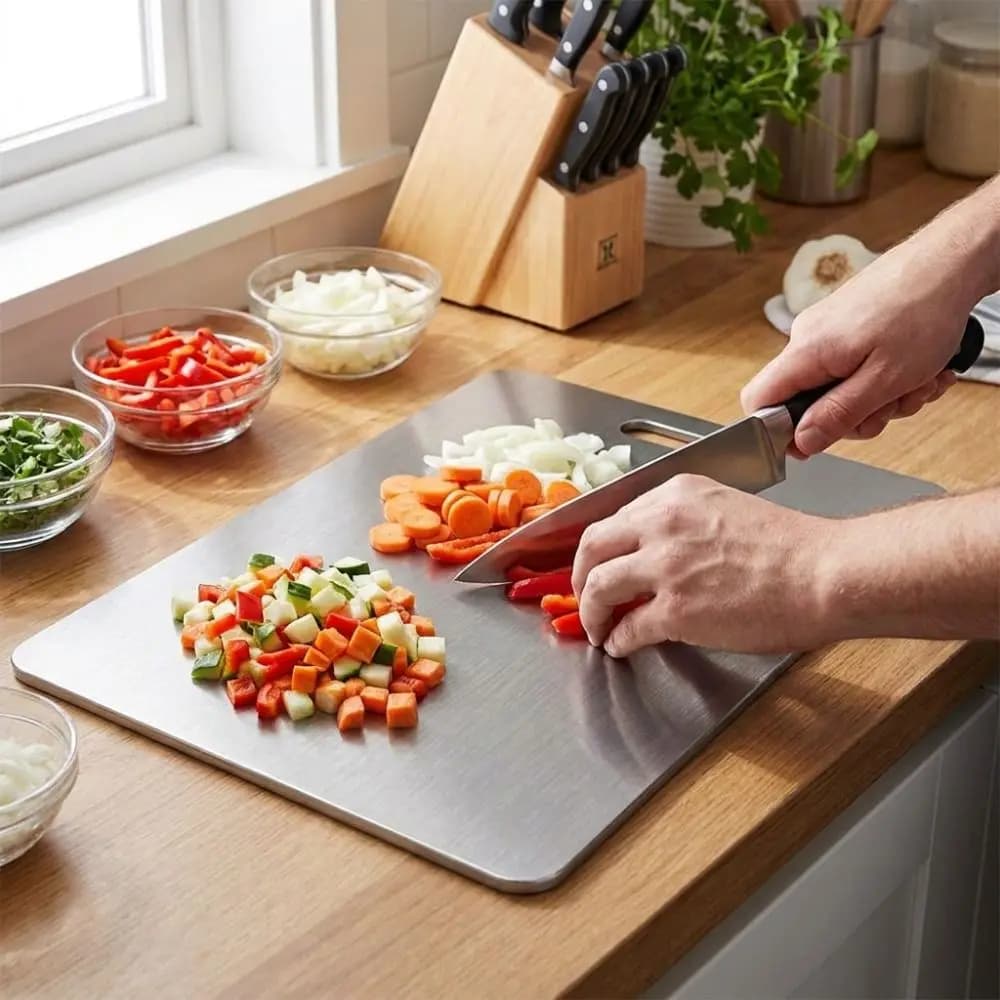Double-Sided Stainless Steel Cutting Board Thickened Mildew-Proof Fruit Cutting Board Multi-functional Kneading Board