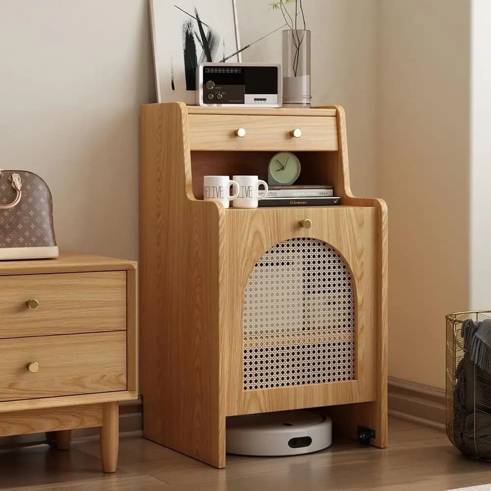 Robot Vacuum Hidden Storage Cabinet with Wheels and Der, Hidden Cabinet or Sweng Robots, Portable Robot Night Stand, or Living R