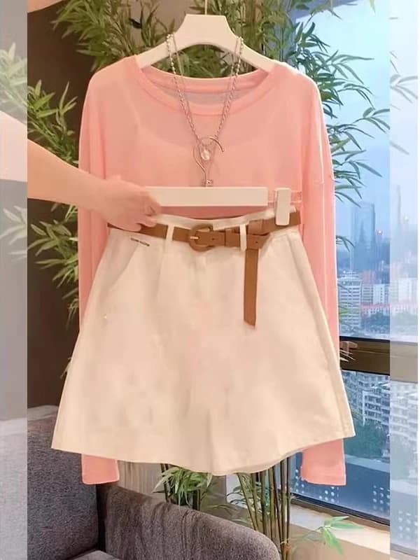 Fashionable Spring Summer 2026 Women's Three-Piece Set Sunscreen Shirt High Waist Shorts Elegant Style Pear Fragrance Style